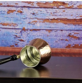 Resim Ahşap Sap Kalın Dövme Topak Bakır Cezve 225 Ml 