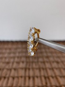 Resim 316 L Cerrahi Çelik Anti Alerjik 10 Mm 4 Taşlı Şık Abiye Göbek Piercingi Gümüş - Mavi 