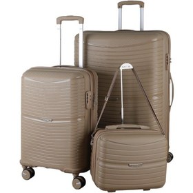 Resim Mçs V379 Aura Y.üretim Pp Valiz 55 Cm + 75 Cm + Makyaj Siyah Set Şampanya 