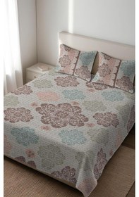 Resim Parlak Kadife Kumaş Kapitoneli Çift Kişilik Yatak Örtüsü Seti 3 Parça Cky0060 Renkli 