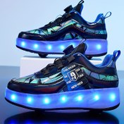 Resim Unisex Çocuk Moda LED Işıklı Paten Ayakkabıları Dönen Toka Ile, Erkek Ve Kız Gençler Için Rahat Ayrılabilir Tekerlekli Paten Sneakerları 