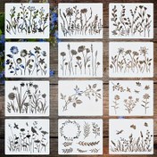 Resim Çiçek ve Bitki Boyama Şablonları için 12 Şablon, 14.99*11.94 cm Ölçüsünde El İle Çizilmiş Doodle Desenleri, Çeşitli Ahşap Duvar Mobilyaları, Cam, Tuval, Zemin Karoları ve DIY Ev Dekoru Malzemeleri için Uygun. 
