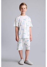 Resim Defacto Regular Fıt Elastik Bel Desenli 2li Bej Pijama Takımı Erkek Çocuk H5396a826hser83 Ekru-er83 