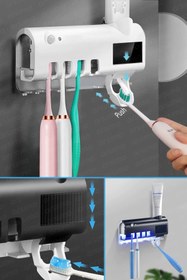 Resim Reydem Akıllı Uv Sterilizatör Diş Macunu Sıkacağı | Güneş Enerjili Uv Sterilizatör 4'lü Diş Fırçası Tutucu 