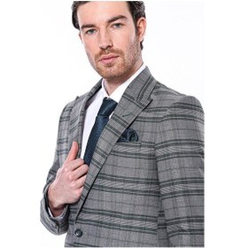 Resim Wessi Ekose Slim Fit Tek Düğme Yeşil Erkek Ceket Siyah 