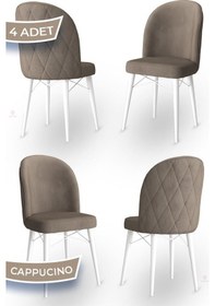 Resim Canisa Bika Serisi 4 Adet Cappucino Mutfak Sandalyesi Beyaz Gürgen Ayaklı 1. Sınıf Babyface Kumaş Sandalye Cappucino Ayakları Beyaz 