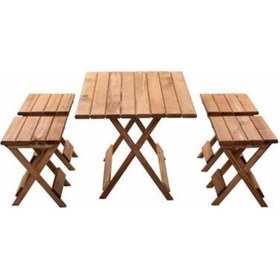 Resim Ahşap Katlanır Piknik Masası Takımı - Ahşap Katlanabilir Masa ve Tabure Meşe 
