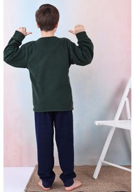 Resim Yeni Sezon Sonbahar/kış Erkek Çocuk Skate Desenli Polar Pijama Takımı 4515 Haki Yeşili 