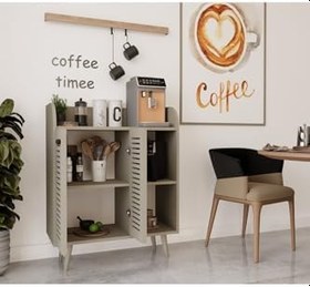 Resim enwood Magnetar Kum Taşı Rengi Mdf Kahve Köşesi Ahşap Ayaklı Panjur Kapaklı-raflı KUM TAŞI 