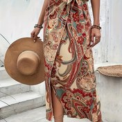 Resim Kadınlar için Tropikal Baskılı Yüksek Bel Maxi Etek - Canlı Çiçek Deseni, Yazlık Rahat Giyim, Polyester Kumaş, Rahat Yazlık Giyim | Canlı Baskılı Etek | Polyester Kumaş, Maxi Etek 