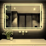 Resim NUUN DEKOR 80x60 Günışığı Ledli Kumlamalı Banyo Aynası Modern Dekoratif Ayna Trafolu 