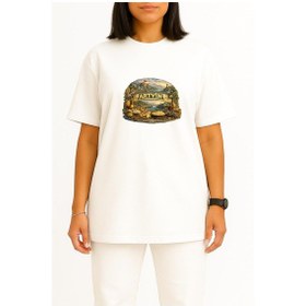 Resim Bahriyeli Collection Oversize Artvin Göğüs Baskılı Unisex T-shirt Beyaz 
