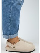 Resim Lina Kadın Hakiki Deri Düz Arkadan Bantlı Sabo Terlik-10493 Bej 