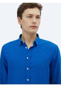 Resim Saks Düz Dokuma Casual %100 Pamuk Gömlek Saks 