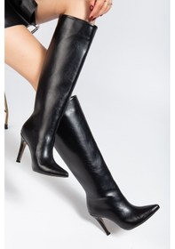 Resim Syt-2004 Siyah Kırışık Rugan Günlük Bayan Çizme Açık Bej - Kahverengi 