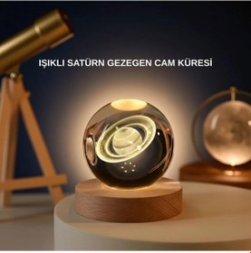 Resim Bfs Satürn Gezegenli Kristal Küre Led Lamba Usb Li Ahşap Standlı 