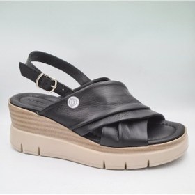 Resim Mammamia D24ys-1910 Siyah Deri Dolgu Topuklu 6cm Kadın Sandalet Siyah 