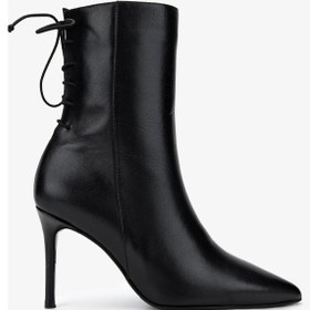 Resim Valmenti Kadın . Siyah Deri Topuklu Bot 1052 285 Bn Bot Sk24-25 Sıyah Dr Siyah Deri 