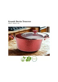 Resim 28 Cm Granit Derin Tencere Cam Kapak - Kırmızı Kırmızı 