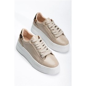 Resim Kadın Bej Rugan Poli Taban Lleopar Desenli Bağcıklı Yüksek Sp... Bej 