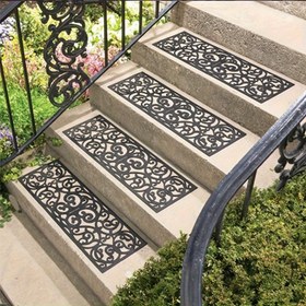 Resim Siyah Kauçuk Kaymaz Merdiven Basamakları, Açık Güvenlik Paspasları için Dayanıklı, Hem İç Hem de Dış Mekan Merdiven Koşu Pedleri için Uygundur. 