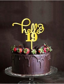 Resim Aker Hediyelik Gold Aynalı Pleksi "hello 19" Doğum Günü Parti Pasta Süsü 