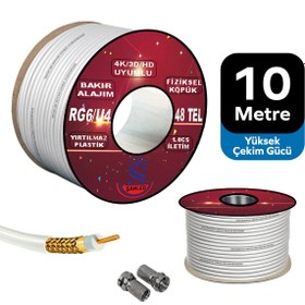Resim ŞANLED Anten Uydu Beyaz Kablo Rg6 U4 Tv Anten Kablo 48 Tel - 10 Metre 
