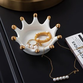 Resim Seramik Taç Takı Tablası, Modern Geometrik Desen, Parlatılmış Bitiş, Sanatsal Ev Dekoru, Yüzük ve Kolye Düzenleyici, Makyaj Depolama Tepsisi, Pil Gerektirmez 