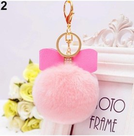 Resim Pembe Moda Sahte Tavşan Kürk Topu Araba Anahtarlık 