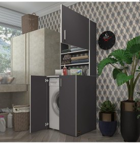 Resim Kenzlife Çamaşır Makinesi Dolabı Kasparov Gri 180*066*55-20 Banyo Kapaklı Arkalıksız Çok Renkli 