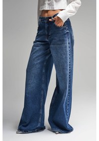 Resim Itsbasic Kadın Koyu Mavi Renk Hera 17w45 Palazzo Fit Bol Kesim Denim Jean 