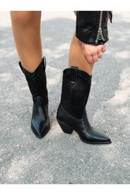 Resim I Love Shoes Marnel Kadın Kovboy Çizme Siyah Nakışlı 