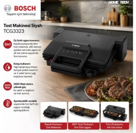 Resim Bosch TCG3323 2000 W Siyah Tost Makinesi 