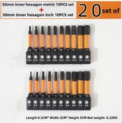 Resim Youtek S2 Malzeme 20'li Set: Metrik Ve İngilizce İç Çokgen Tornavida Ucu, 50mm Elektrikli Vidalama Uçları, Dayanıklı Ve Çok Amaçlı 