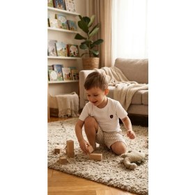 Resim Ayda Kids Wear Erkek Bebek Beyaz Tişört Çizgili Şort Takım Yazlık 2’li Set (9 Ay-3 Yaş) 