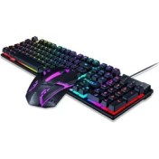 Resim Oyun LED Gökkuşağı Arkadan Aydınlatmalı Kablolu Mekanik Klavye ve Fare Pc Dizüstü Bilgisayar Için Set 