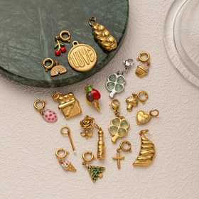 Resim 1 Adet Moda Bohemian Tarzı Kolye Ucu, Pasta, Gökkuşağı, Dondurma, Yonca, Kalp, Yiyecek Serisi Kolye Ucu, 304 Paslanmaz Çelik ve 18K Altın Kaplama, Anahtarlık, Çanta, Takı DIY Aksesuarları İçin Uygun 