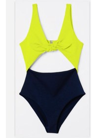 Resim Deep Beach Db20097m Siyah-neon Sarı Önü Açık Fiyonklu Kaplı Mayo 001 