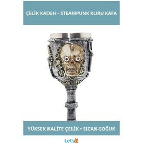 Resim Tasarım Paslanmaz Çelik Kadeh Bardak Steampunk Kuru Kafa Detaylı 1 Adet 