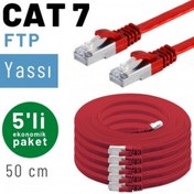 Resim IRENIS 5 Adet 50 Cm Cat7 Kablo Yassı Ftp Ethernet Network Lan Kablosu, Kırmızı 