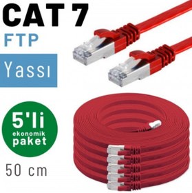 Resim IRENIS 5 Adet 50 Cm Cat7 Kablo Yassı Ftp Ethernet Network Lan Kablosu, Kırmızı 