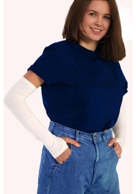 Resim Sonbaharmoda Parmak Geçmeli Penye Esnek Likralı Kolluk 1 Çift Beyaz Unisex Beyaz 