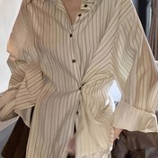 Resim Kadınlar İçin Şık Çizgili Uzun Kollu Düğmeli Gömlek - Hafif Polyester Karışımı, İlkbahar/Sonbahar için Rahat Şık Tasarım, Katmanlı veya Tekli Kıyafetler için Mükemmel 