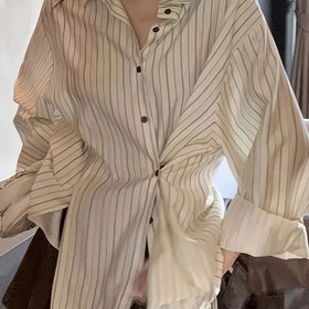 Resim Kadınlar İçin Şık Çizgili Uzun Kollu Düğmeli Gömlek - Hafif Polyester Karışımı, İlkbahar/Sonbahar için Rahat Şık Tasarım, Katmanlı veya Tekli Kıyafetler için Mükemmel 