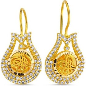 Resim Altın Tuğralı Küpe Lale Tasarım 