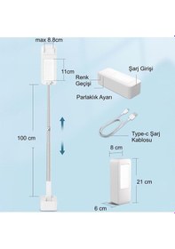 Resim Plentiful Canlı Yayın Braketi Çok Fonksiyonlu Led Işıklı 360 Derece Kumandalı Selfie Telefon Standı 