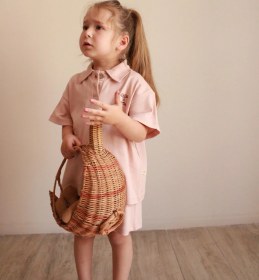 Resim Yaprak Nakışlı Polo Yaka Şortlu Takım Bej 