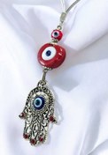 Resim biuti Kırmızı Nazar Boncuğu Hamse / Fatıma Eli Araba Dikiz Ayna Süsü Lüks Hediyelik Aksesuar 