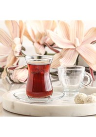Resim LAV Sohbet Cam Bardak Seti 18'li (6 Çay Bardağı, 6 Çay Tabağı, 6 Fincan) 