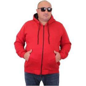 Resim Starbattal Büyük Beden Unisex Kapüşonlu 3Ip Sweat 11701 Kırmızı-Kırmızı 